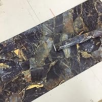 Vista 5 de REDODECO Papel adhesivo de mármol de piedra azul, papel adhesivo de granito brillante, envoltura de vinilo para encimera de cocina, papel