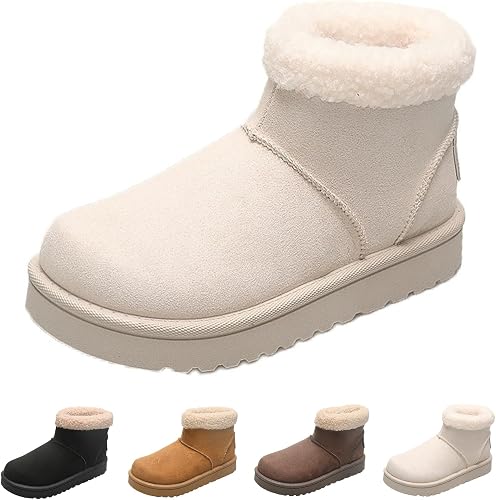 Fashion Suede Snow Boots for Women Non Slip Warm Winter Ankle Boot White/36