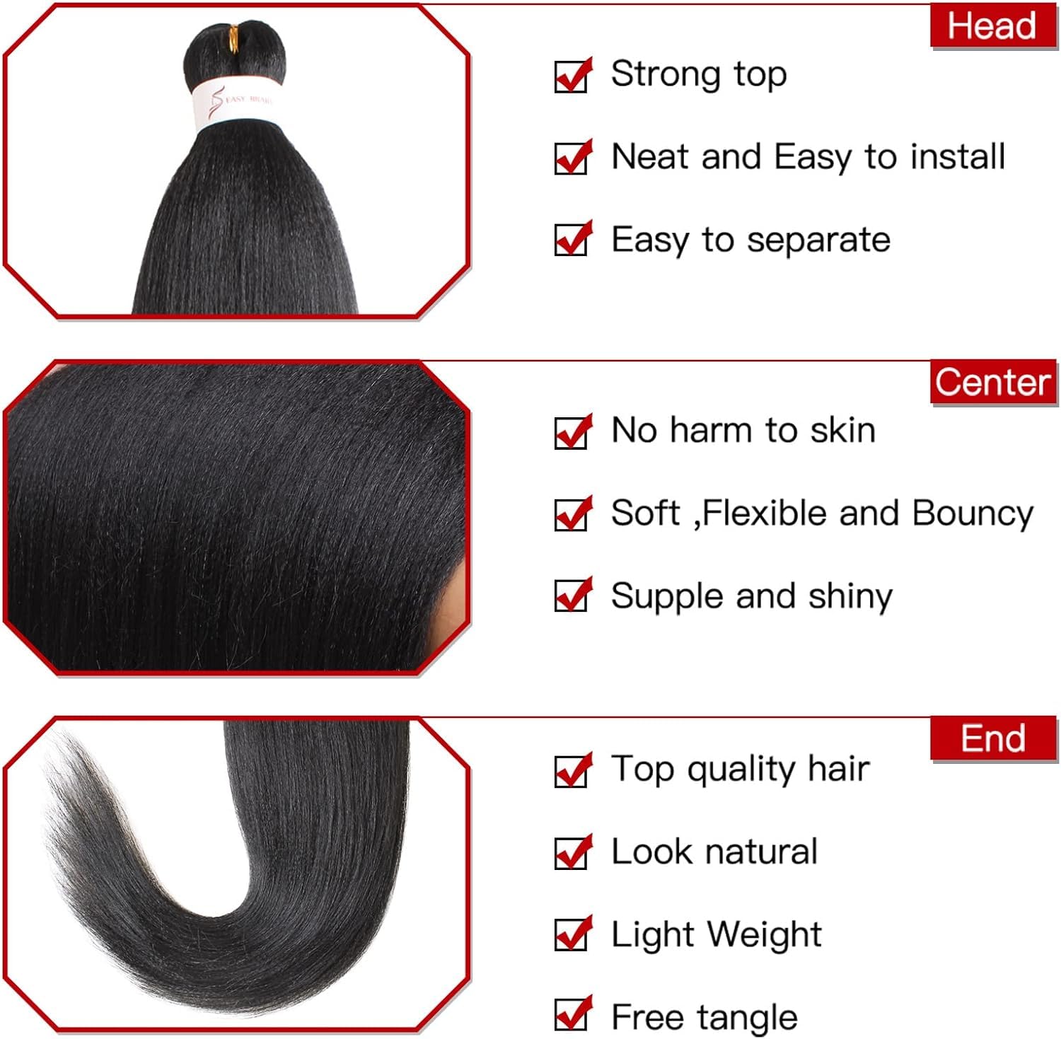 Xtrend 16 Inch EZ Braids 3Packs Pre-Stretched EZ Braiding Hair Extensions for Box Braids Hair Hot Water Setting Synthetic Fiber Hair Extensions(3Packs,2#) - Image 2