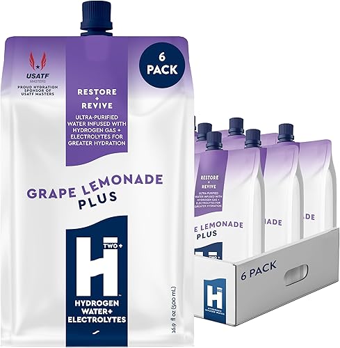 HTWO Plus Agua de hidrógeno molecular con electrolitos, sabor a limonada de uva, sin azúcar, paquete de 6 paquetes de 16.9 onzas, paquetes de