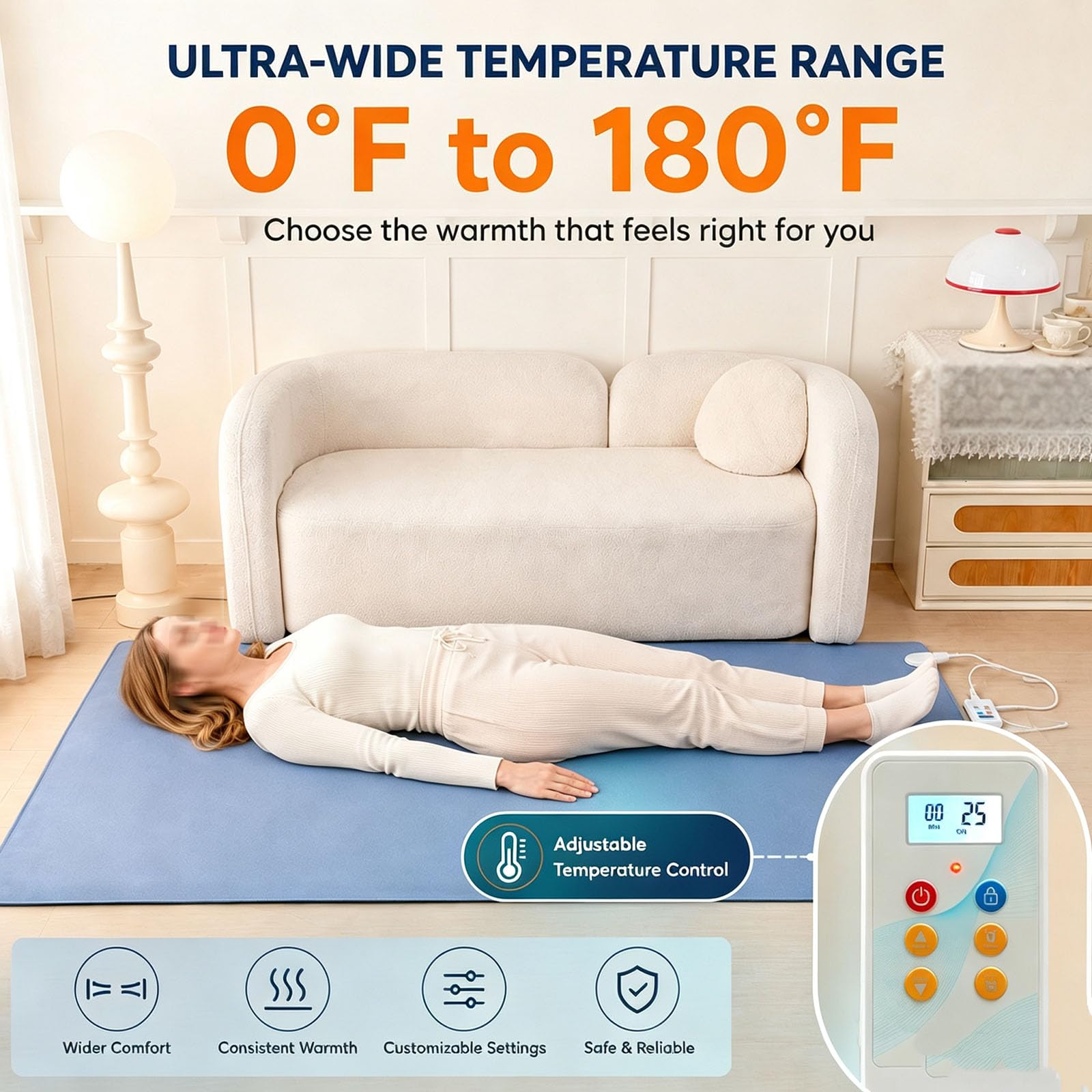 Tappeto Riscaldato al Grafene con Termostato E-Timer | Tappetino Riscaldante Elettrico Per Pavimenti, Tappeto in Peluche Scaldapiedi Riscaldato Soggiorno Camera Letto