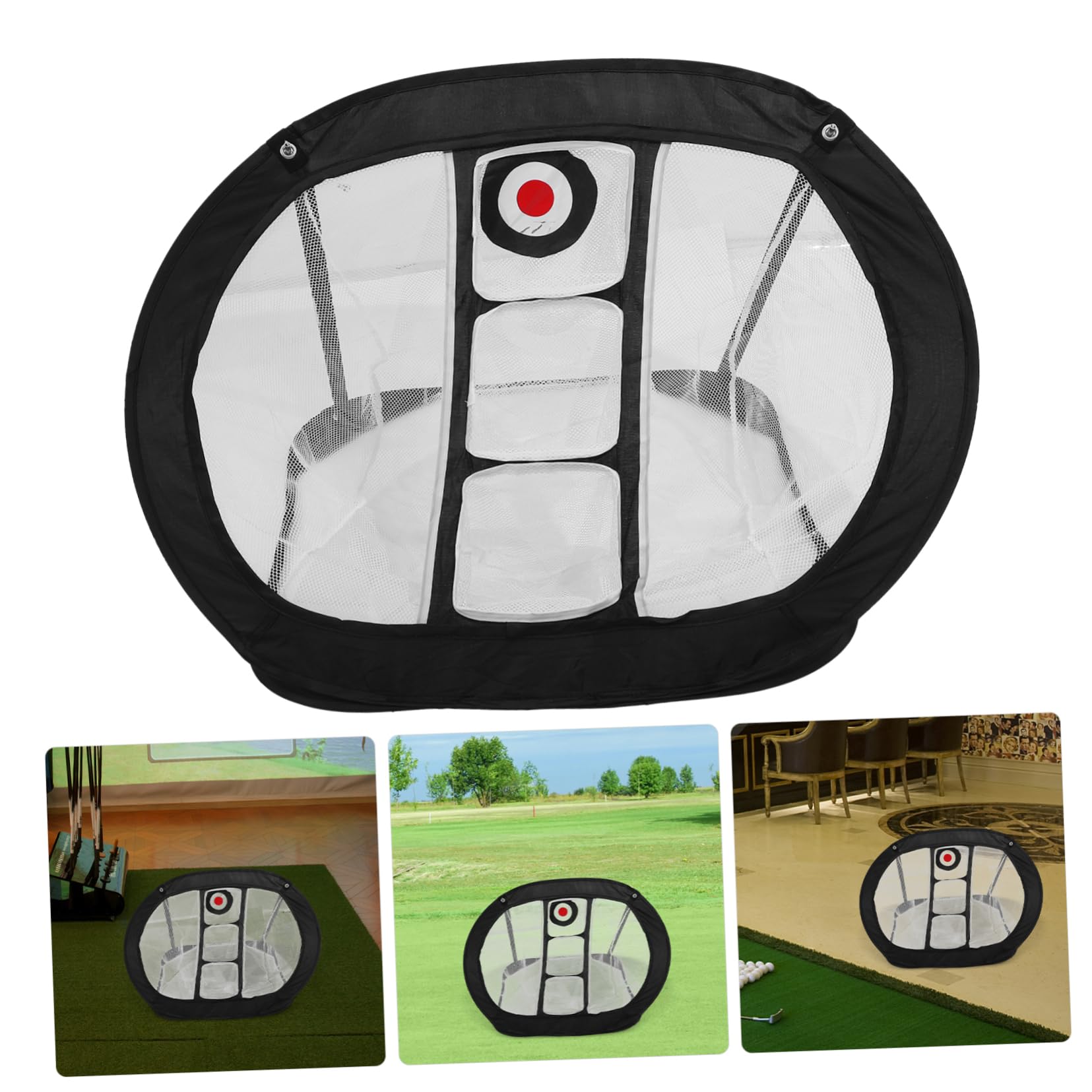 Golf Chipping Netz Satz Faltbar Quadratisch mit Sammelnetz Schwarz