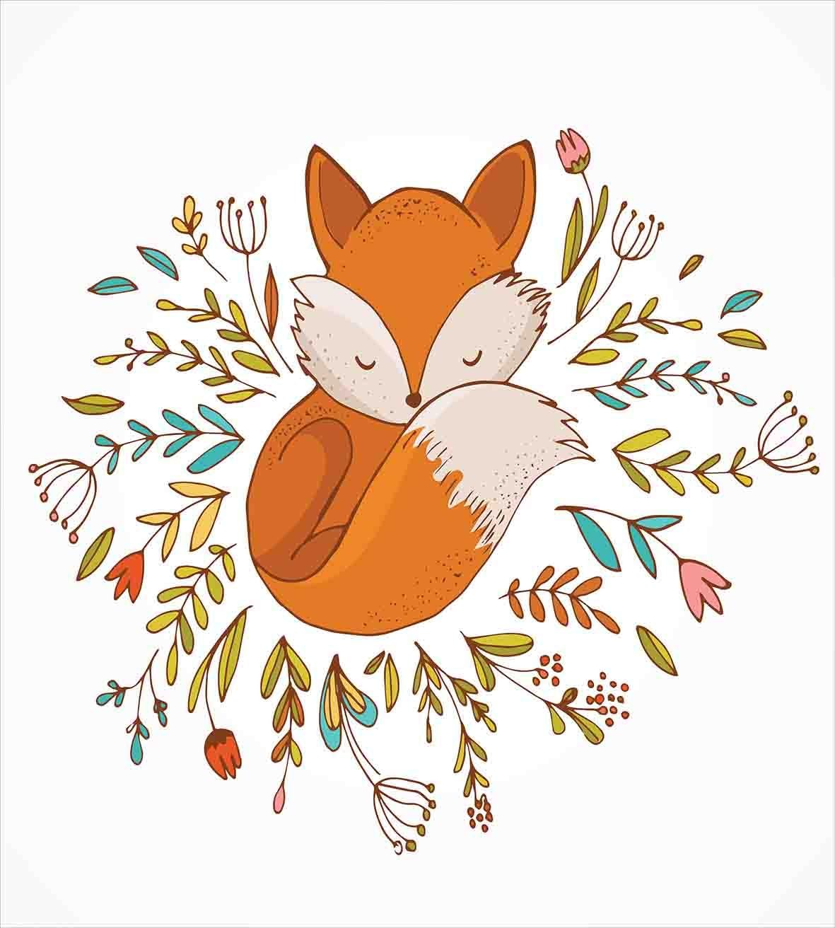 🔥 Hot Deals Ambesonne Cartoon Duvet Cover Set, Baby Fox Sleeping in a Floral Made Bed Circle Art Print, Decorative 2 Piece Bedding Set with 1 Pillow Sham, Twin Size, Dark Orange