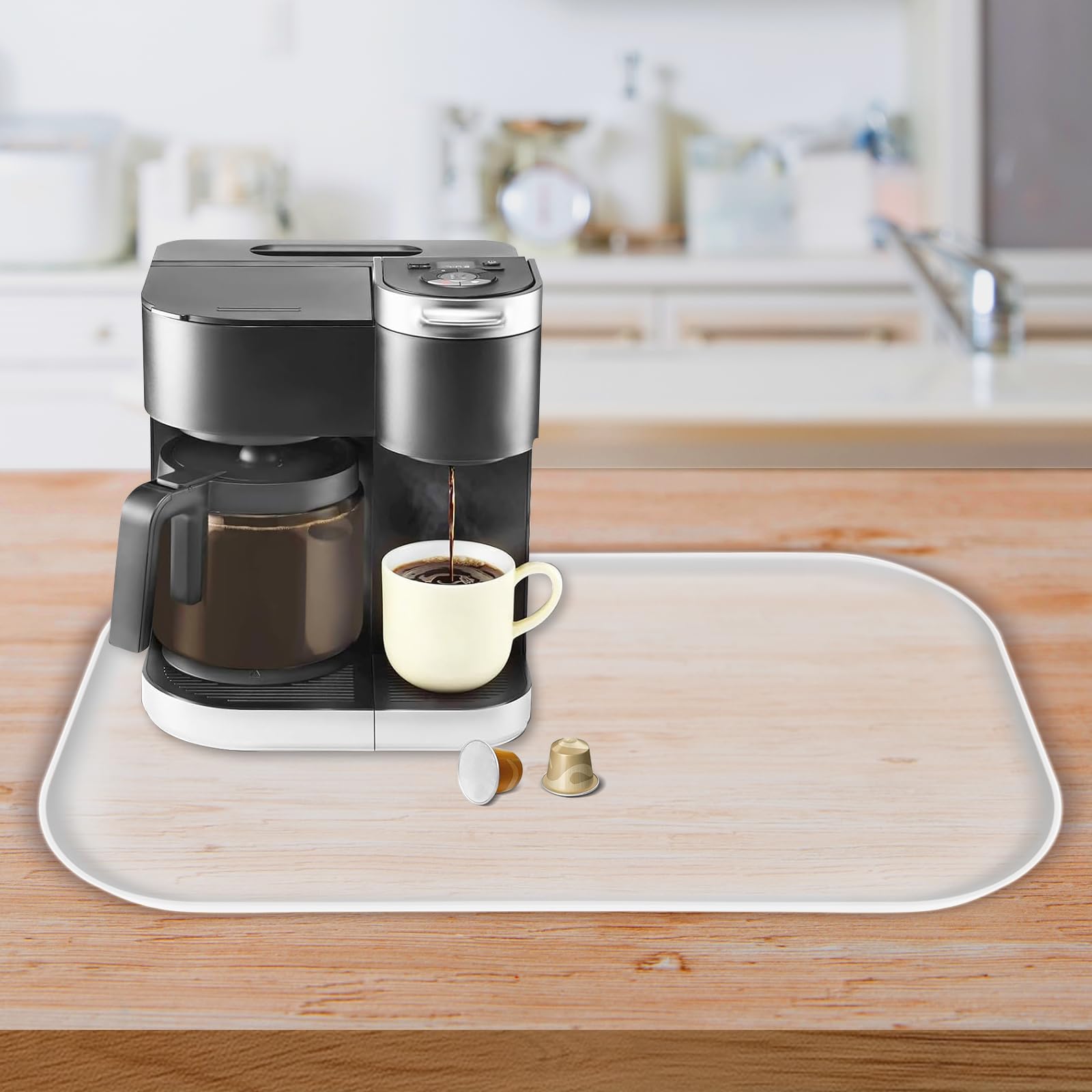 Silicone Coffee Maker Mat with Lip for Countertops, 24'' x 16'' Translucent