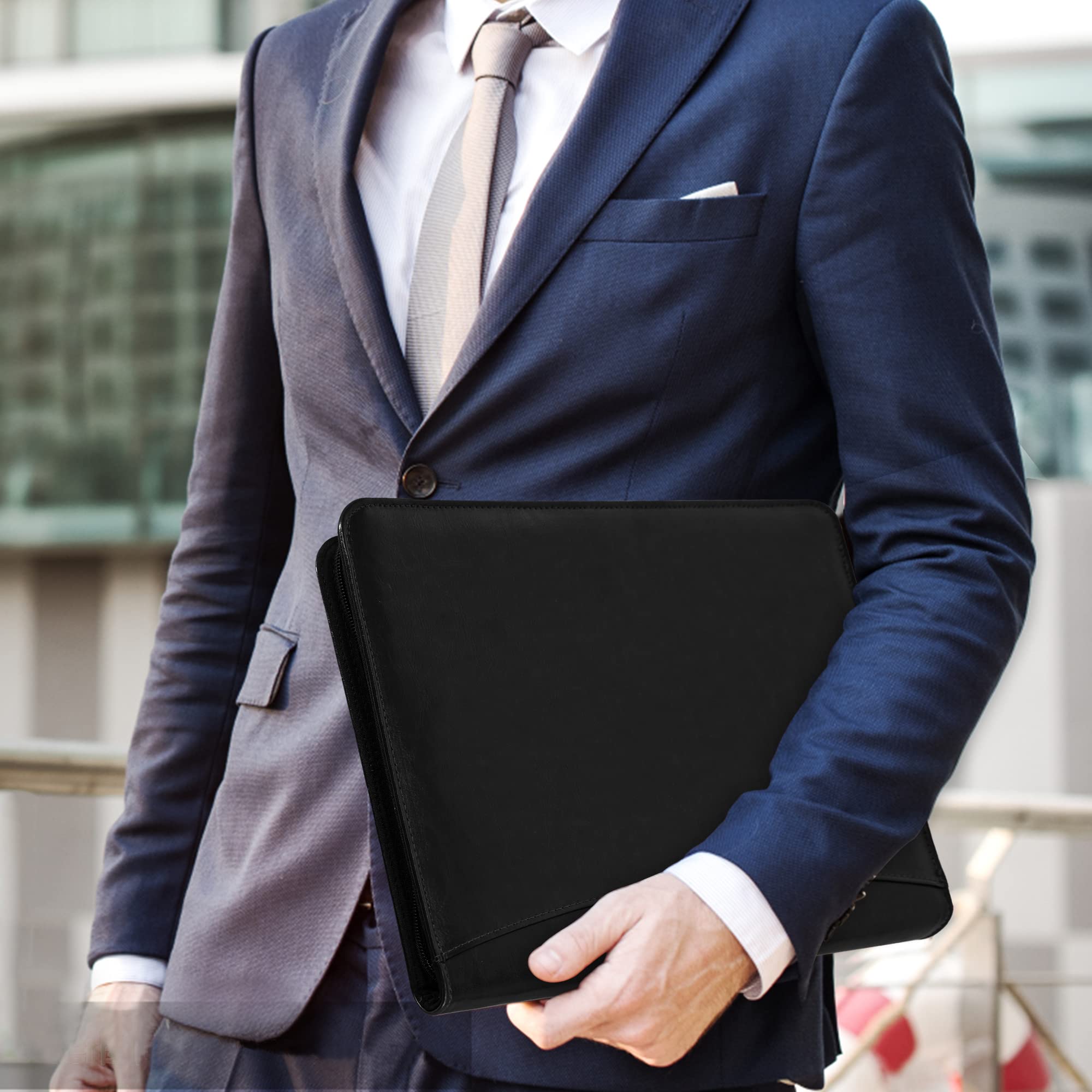 GraduatePro Cuero A4 Portafolio con Cremallera Carpeta Bloc de Notas Documentos Conferencia Negocios Negro