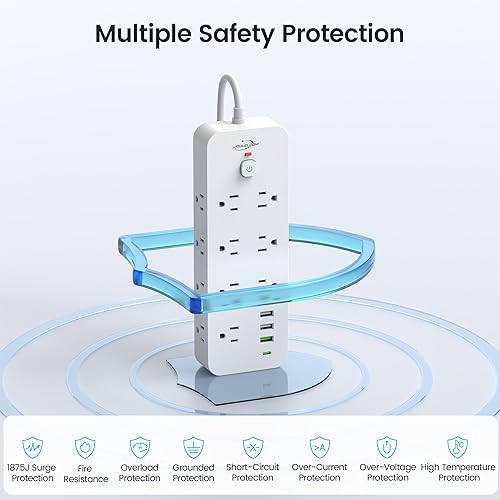 Miniatura 7 de Regleta de protección contra sobretensiones con puertos USB, 14 salidas de CA con 4 puertos USB (1 USB C), cable de extensión de 5 pies con