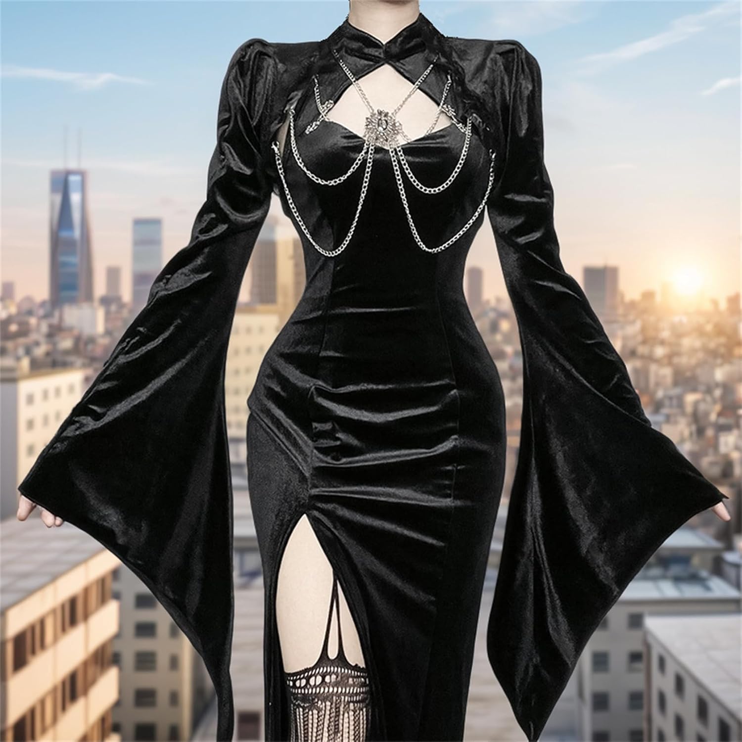 Goth Bolero Shrug Crop Tops for Women Victorian Bell Sleeve Flared Emo - Image 3