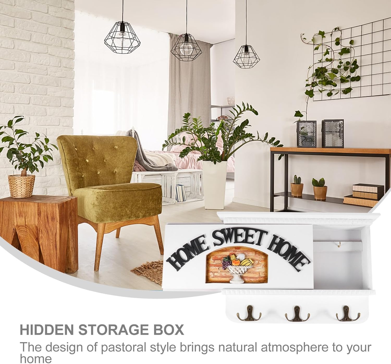 Hemoton Vintage Wall Mounted Coat Hook Rack with Key Holder and Entryway Storage Shelf, Rustic Retro Wall Hanger for Home Organization and Entryway Decor