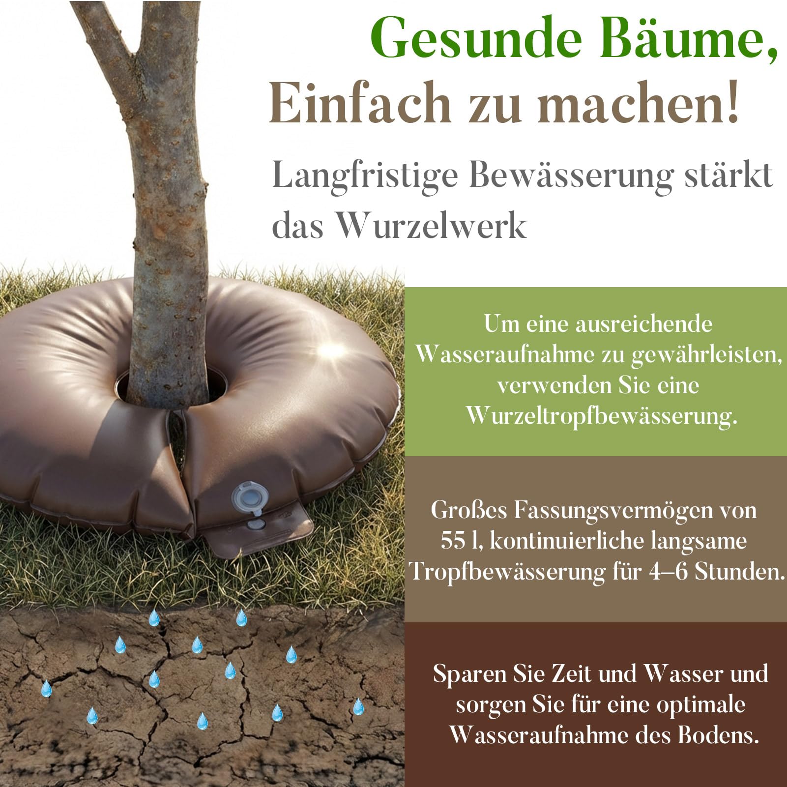 Bewässerungsring 55 L für Baumbewässerung PVC UV Beständig Gießbeutel Baum Bewässerungssack mit Einfüllöffnung zur effizienten Wasserversorgung von Bäumen in Gartenanlagen und Grünflächen-1 Stück