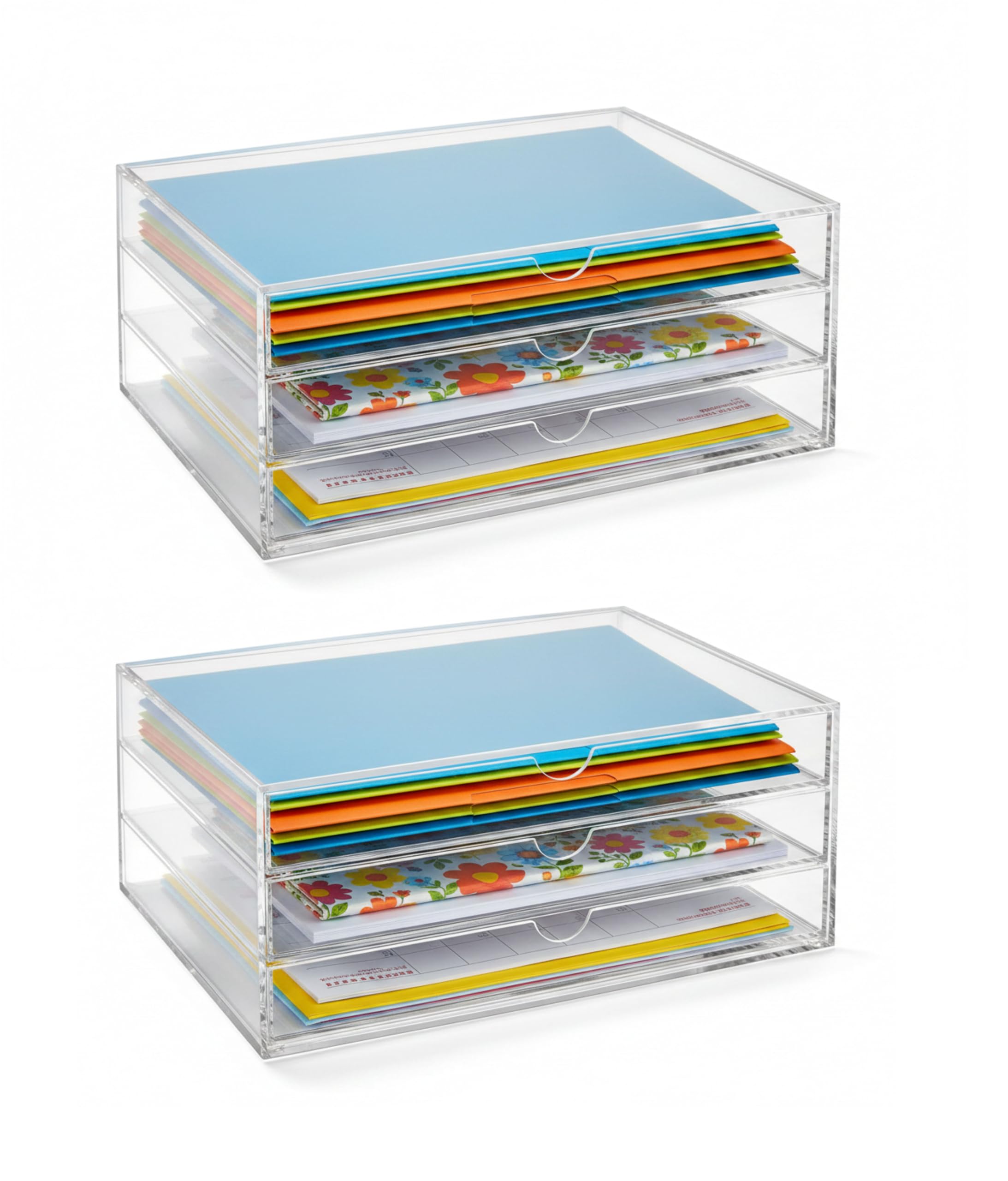 OSCO Landscape Clear Acrylic 3 Tier Paper Sorter 2 Pack, A4 Document Storage, Filing Drawers, Paperwork Organiser, Desk Tidy, Cosmetic Storage, Lego Sorter, Coffee Capsule Pods Holder โ image 1