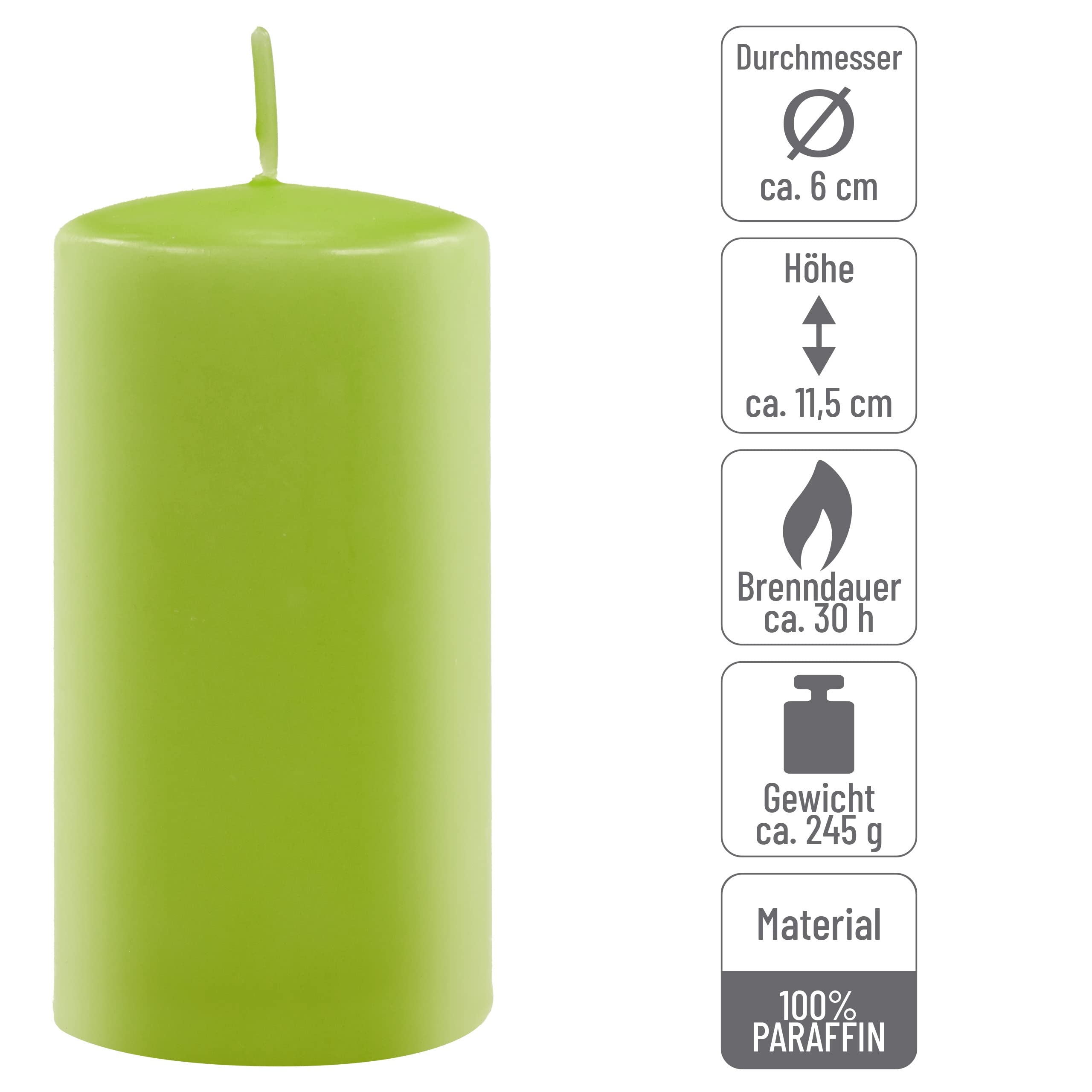 Stumpenkerze Höhe 11,5 cm Ø 6 cm - Kerzen-Deko | Säulenkerzen mit langer Brenndauer
