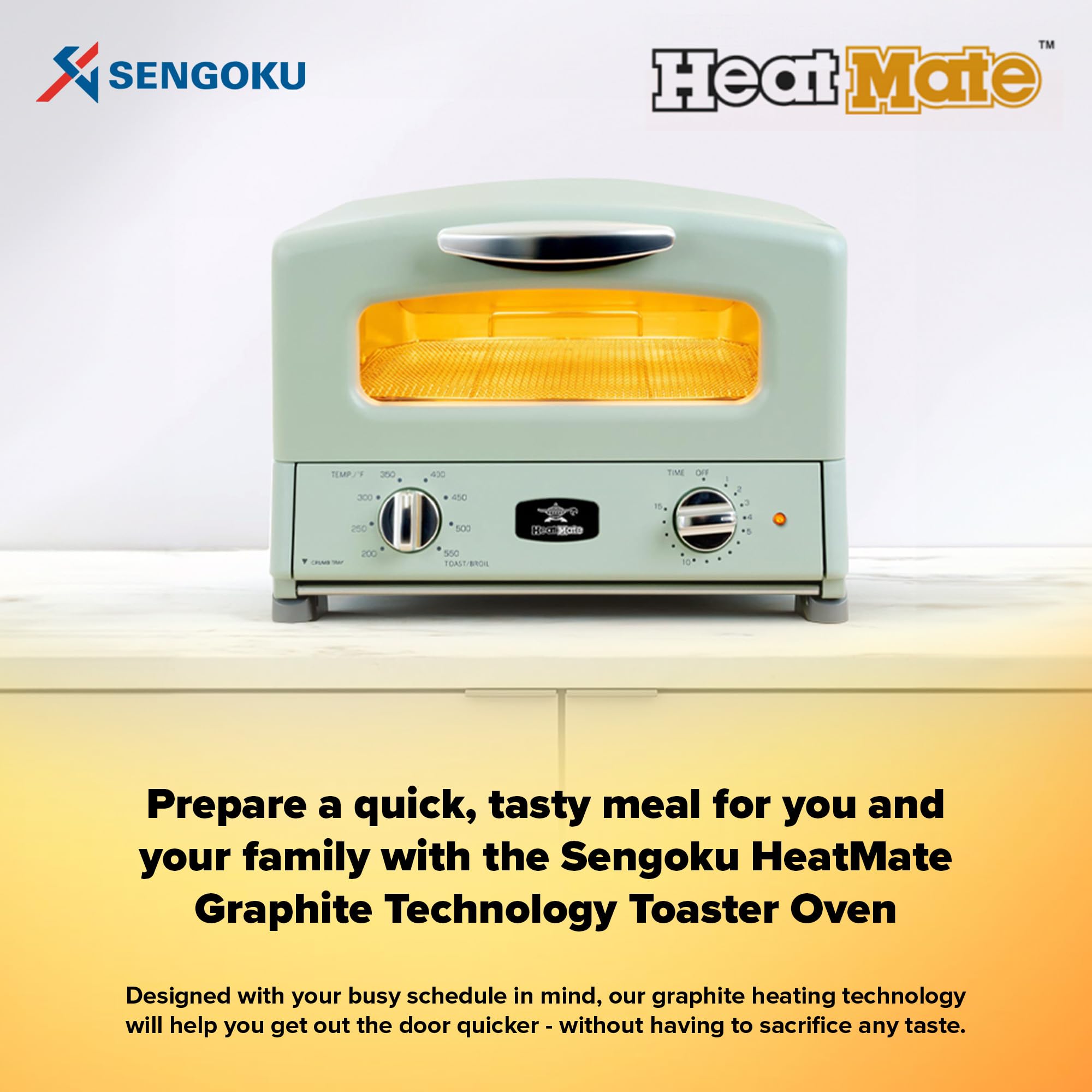 HeatMate Countertop Pop-Up Toaster Oven with Graphite Heating Technology, Olive Green