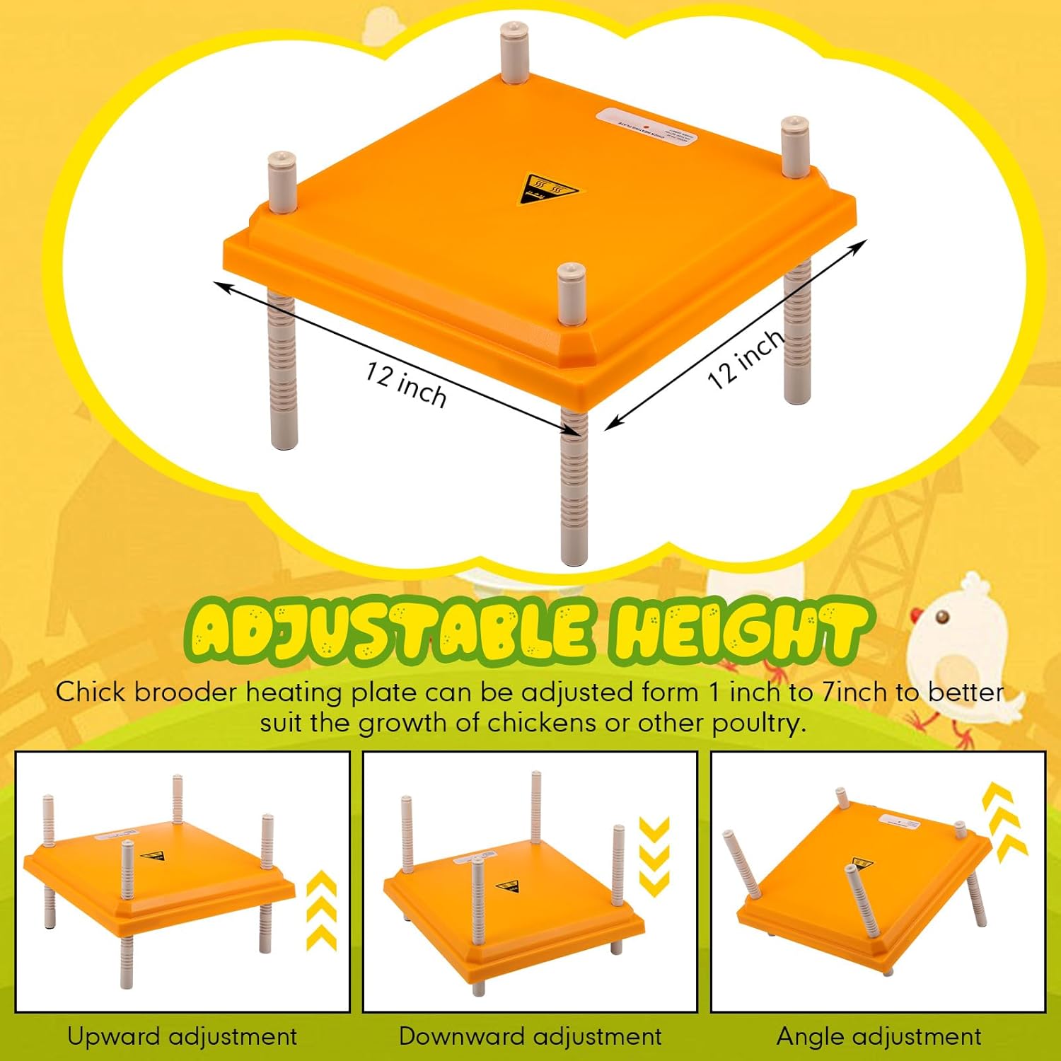 Barydat Chicken Brooder Box for Chick Kit 12" x 12" Chick Brooder Heating Plate Chicken Brooder Chicken Coop Heater Chicken Warmer with Adjustable Height for Chicks or Ducklings