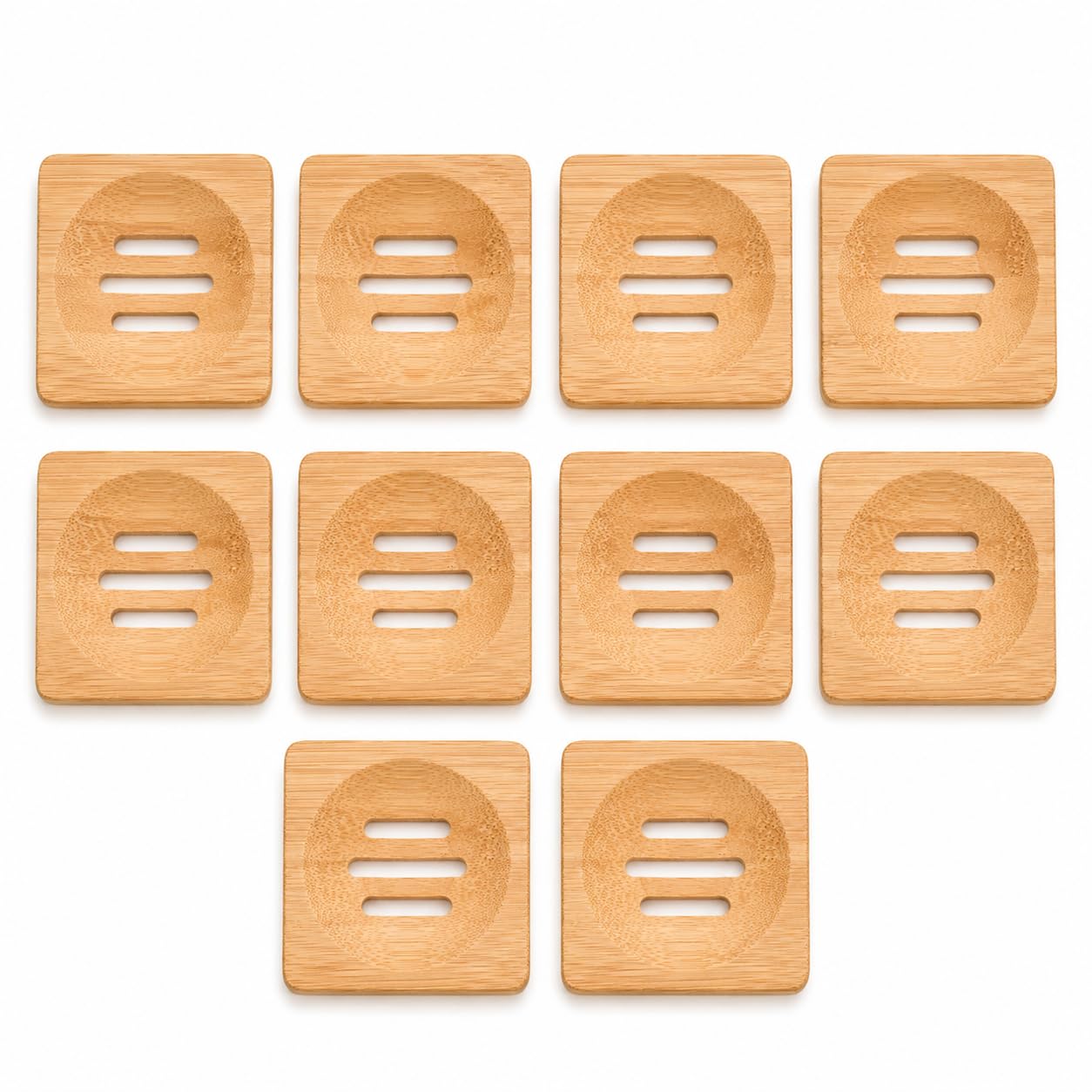 Bamboo Soap Dish, Wooden Soap Saver Tray for Bars, Draining Holder for Bathroom, Sink or Shower, Pack of 2 (10, square)