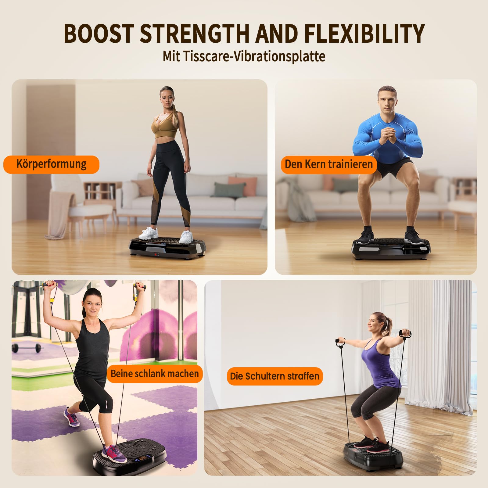 TISSCARE Vibrationsplatte,Rüttelplatte Sport für Zuhause ,Vibro Shaper mit 120 Stufen, 5 Modi & bis 400LBS - Vibrationsboard zur Fettverbrennung, Figurformung & Muskelaufbau für Damen＆Herren