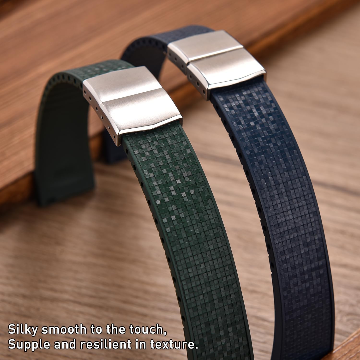 Rubber Watch Strap 20mm, Quick Release Deployant Clasp, Waterproof Replacement Rubber Watch Band with Mosaic 3D Texture, Compatible with Rolex, Omega, Seiko, Hamilton, Tissot, Men & Women