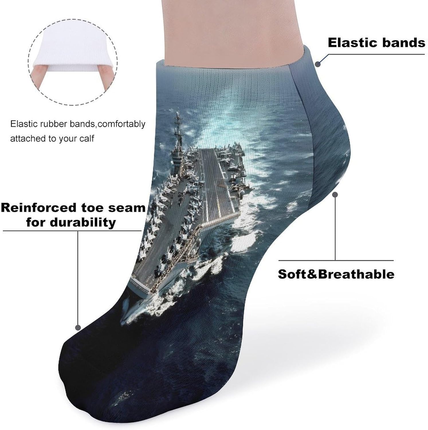 Aircraft Carrier USS Constellation Socks for Men Women 5 Pairs Ankle Socks