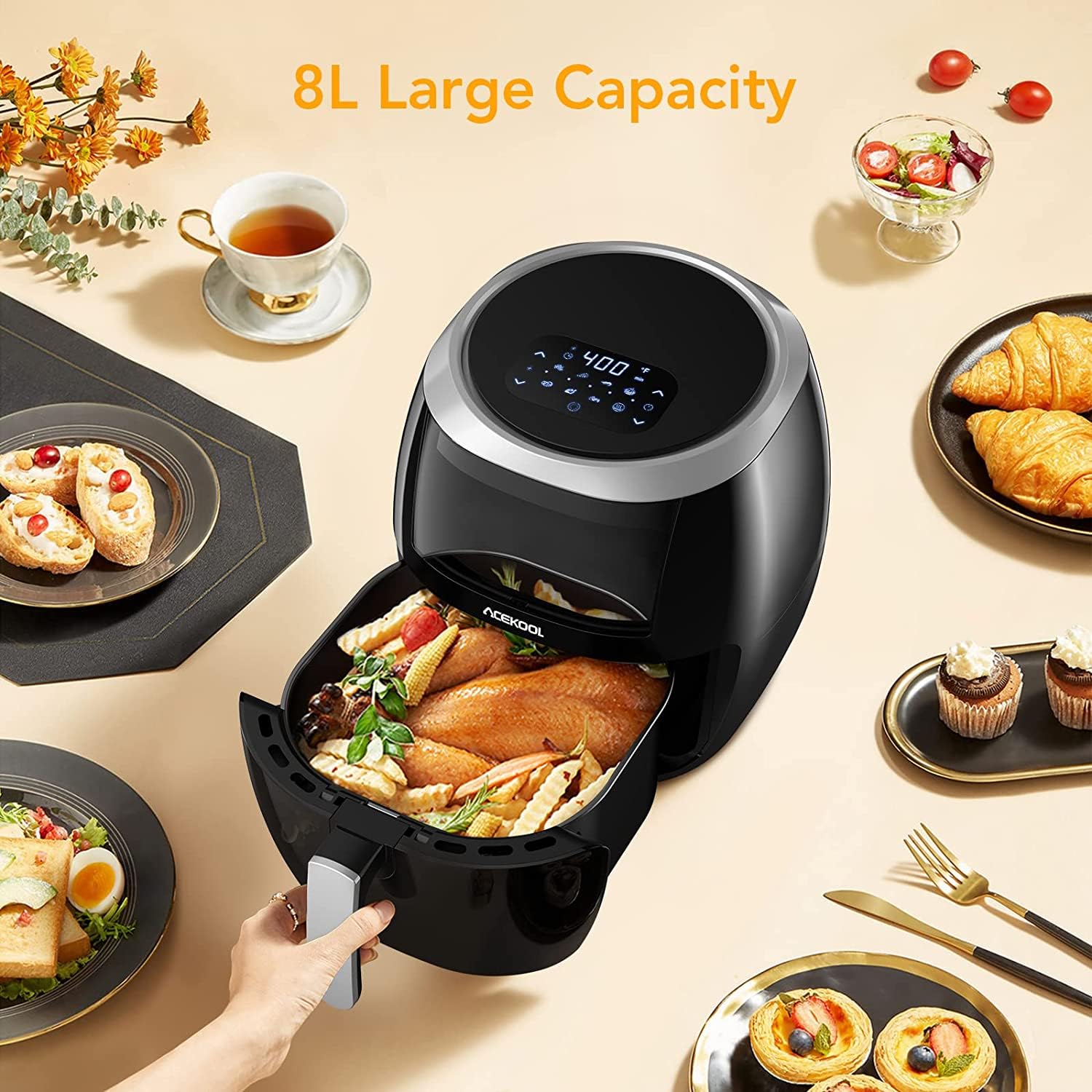 MELCHIONI FAMILY - Friggitrice ad Aria Calda ISABEL Capacità 9 Litri 1800 Watt Colore Nero