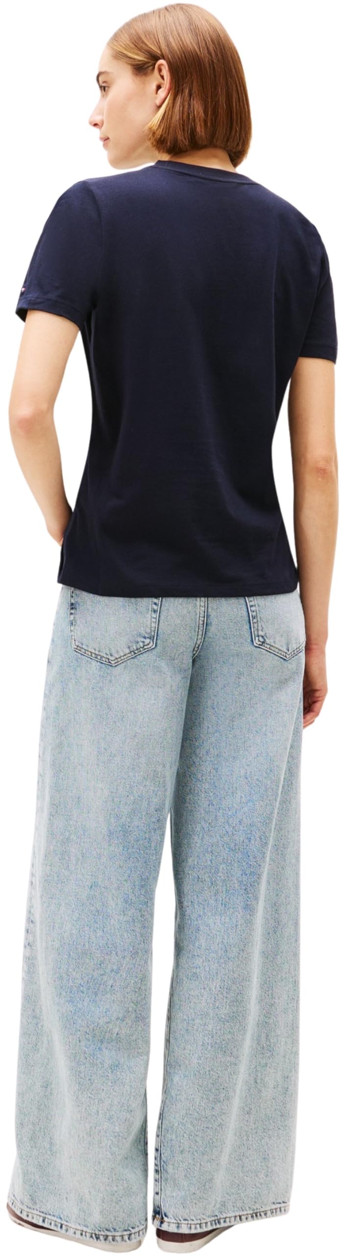 Tommy Hilfiger Camiseta de Manga Corta Mujer Script Regular con Cuello Redondo