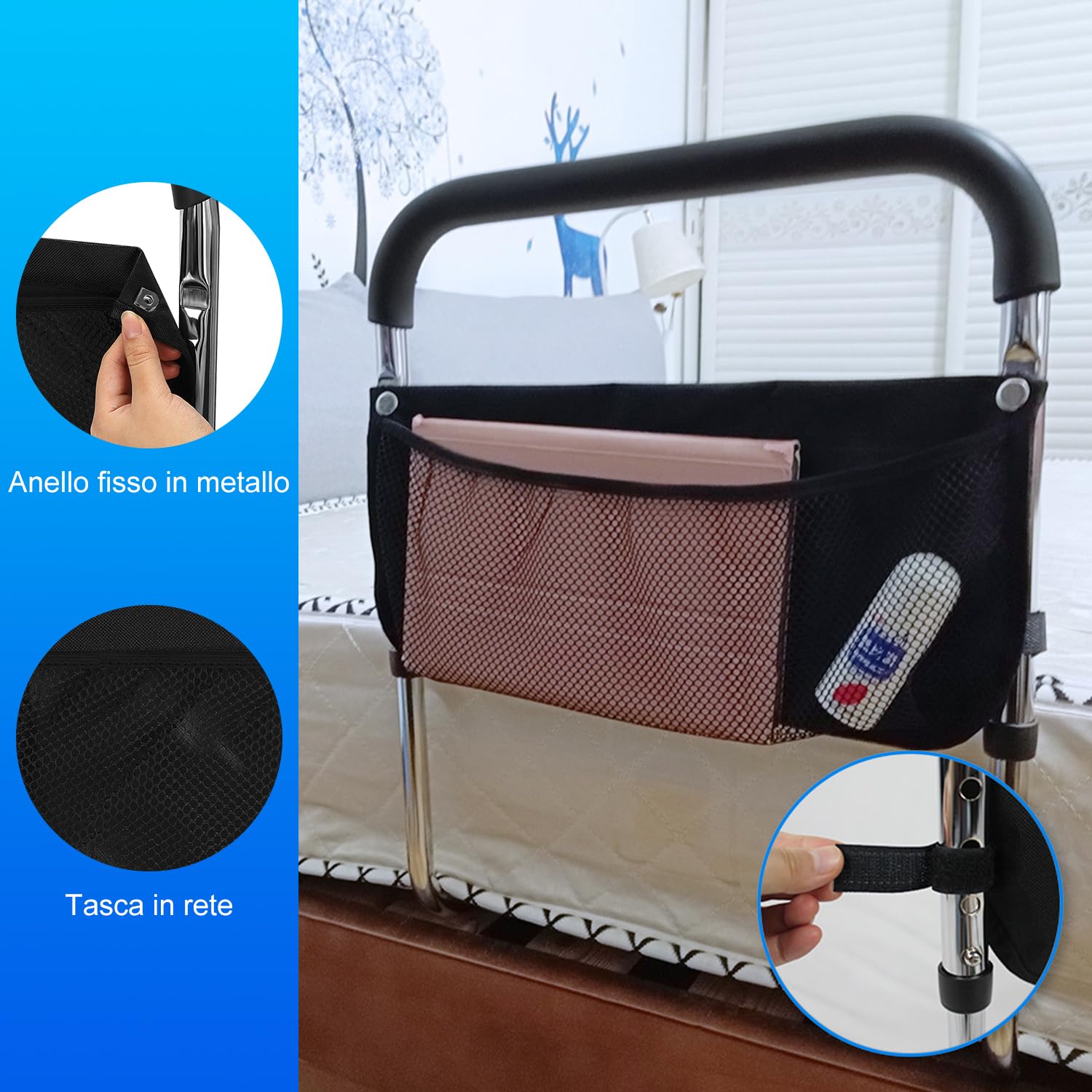 supregear Sponde Letto Anziani, Sbarra Letto Lega di Alluminio Portatile Barriera Letto Regolabili in Altezza per Anziani e Disabili Gravidanza con Stoccaggio Sacchetto e Fissaggio Cinghia