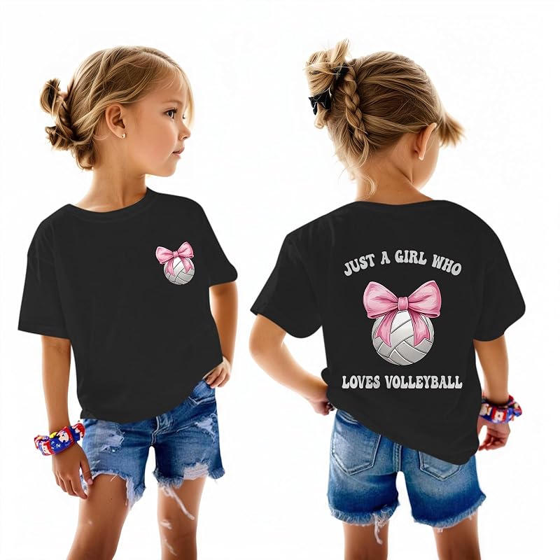 Camisas de voleibol para niñas Camisa con lazo Camisetas gráficas Camisetas divertidas lindas Camisetas gráficas para niños Camisetas de manga corta de verano