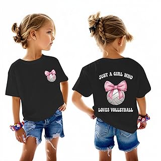 QiopioiyVolleyball Shirts for Girls Bow Shirt Graphic Tees Cute Funny Tshirts Kids Graphic Tees Summer Short Sleeve Tops
