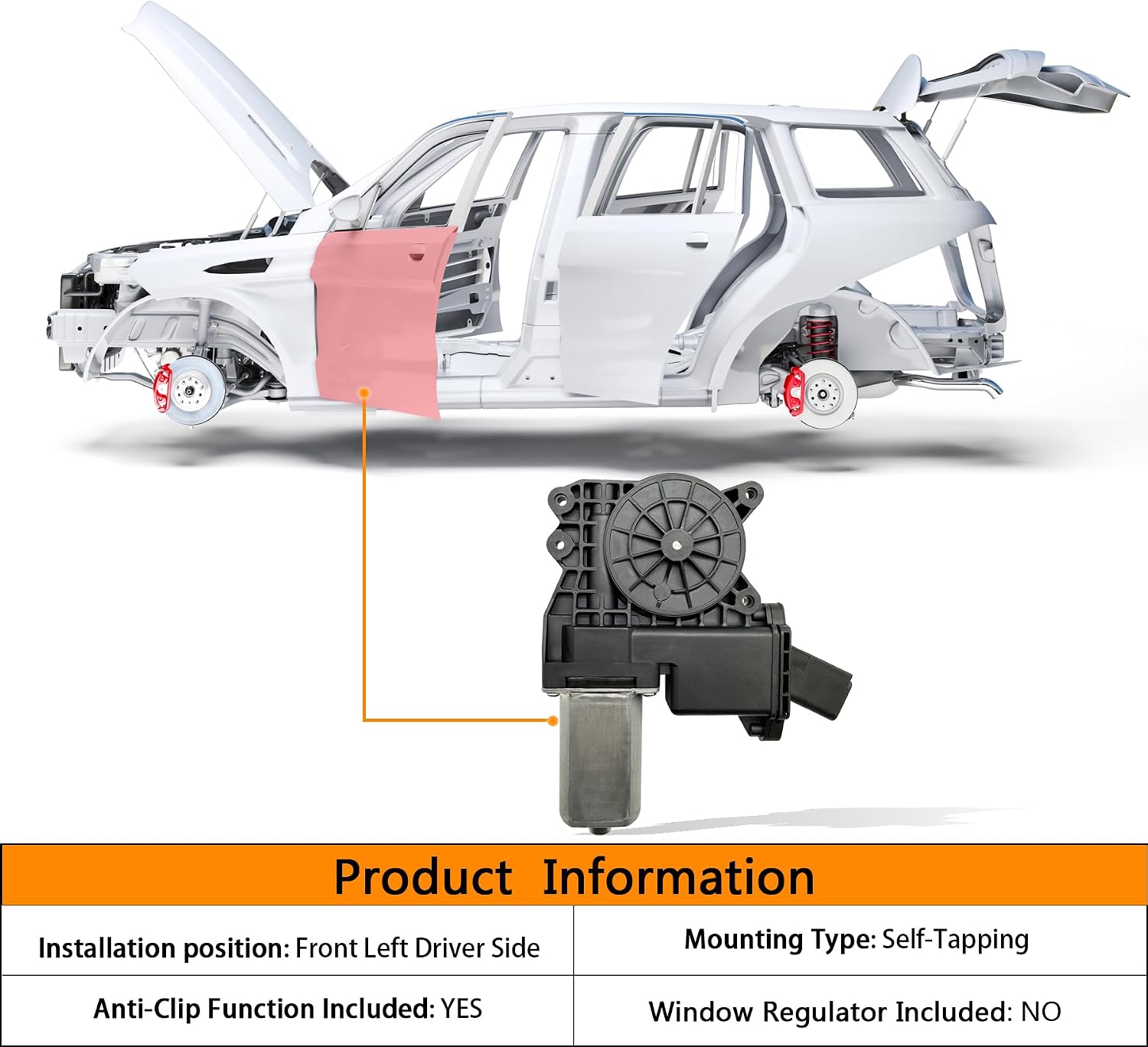 7 Pins Power Window Lift Motor Compatible with Ford Mustang 2015-2020 Front Left Driver Side,Fit Coupe Only，Replace for WLM339, FR3Z7823395-A, FR3Z7823395A, FR3Z9923395B, WLM276