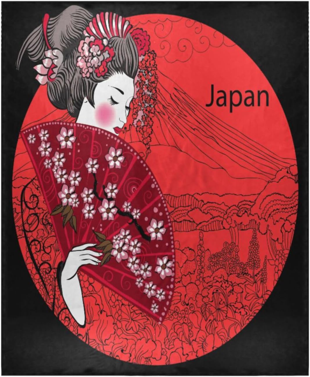 ALAZA Japanese Geisha Black Soft Warm Fuzzy Throw Blanket