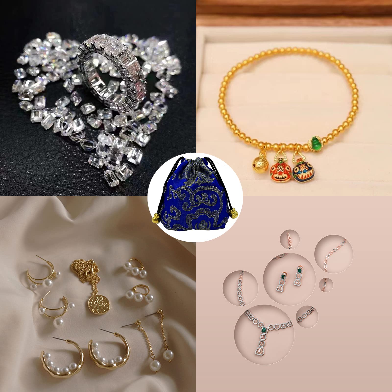24 Pezzi Borsa per Gioielli con Coulisse Collana di Ricamo Borsa per Gioielli Sacchetto Regalo Piccolo per Collana