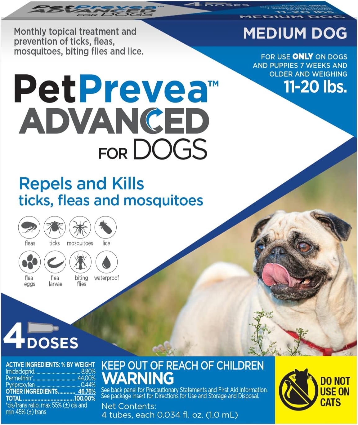 Advanced for Dogs | Repels & Kills Fleas, Ticks & Mosquitoes | Convenient & Easy to Apply | Fast-Acting & Long-Lasting | For Dogs 11 to 20 lbs - 4 Doses
