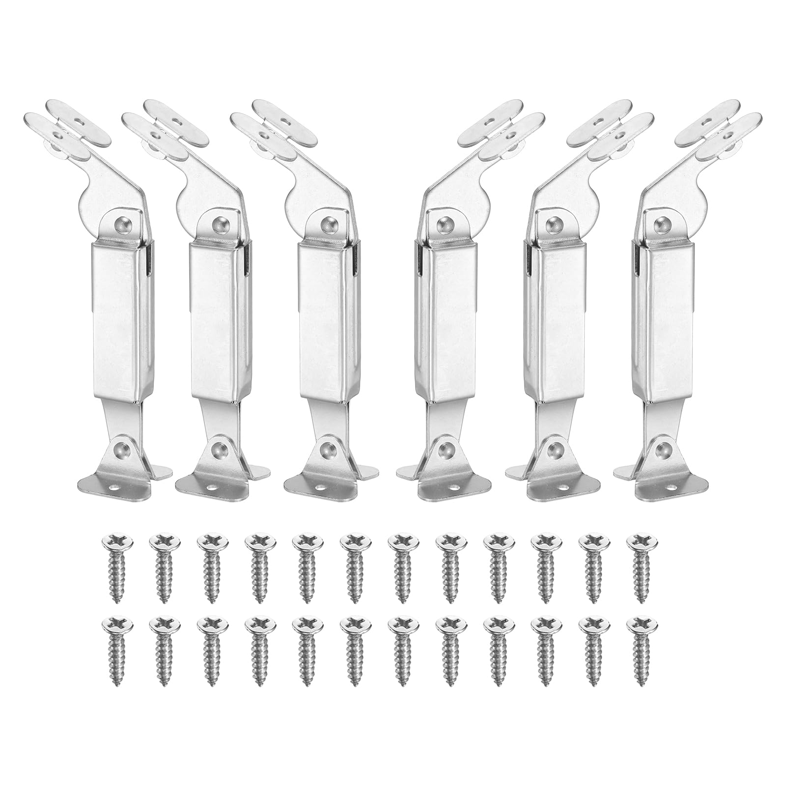 sourcing map 6Pcs Self-Balancing Lid Support Hinges, 6.42" x 1.22" Iron Folding Hardware Hinge with Screws, Light Duty Spring Hinges for Cabinet Box Furniture Storage Door, Silver