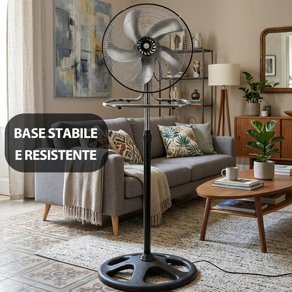 BAKAJI Ventilatore Manila 3 in 1 con Pale in Acciaio, Utilizzabile a Piantana Indipendente, Muro e Parete, Tavolo da Appoggio, Flusso d'Aria Potente, 3 Velocità Selezionabili, Silenzioso