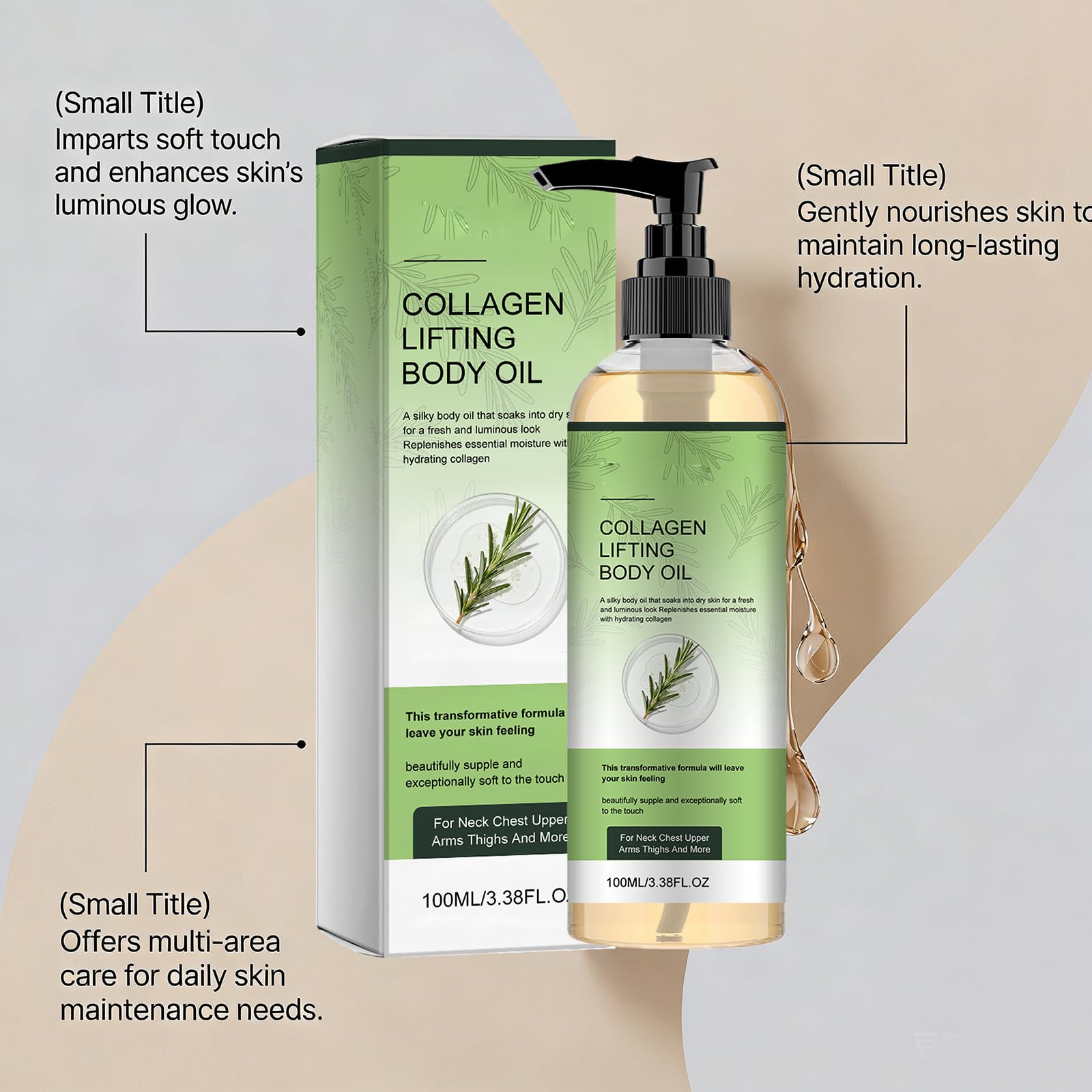 Olio di collagene per la pelle più rassodante collagene lifting olio per il corpo rassodante per la pelle fine e morbida cura dopo la doccia, non grassa leggero, nutriente idratante collo décolleté