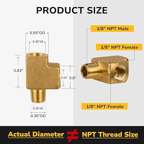 Miniatura 2 de JUWO 18" NPT hembra x 18" NPT macho x 18" NPT hembra, camiseta Barstock Street, accesorio de tubería de latón para aire, propano, LP y gas natural