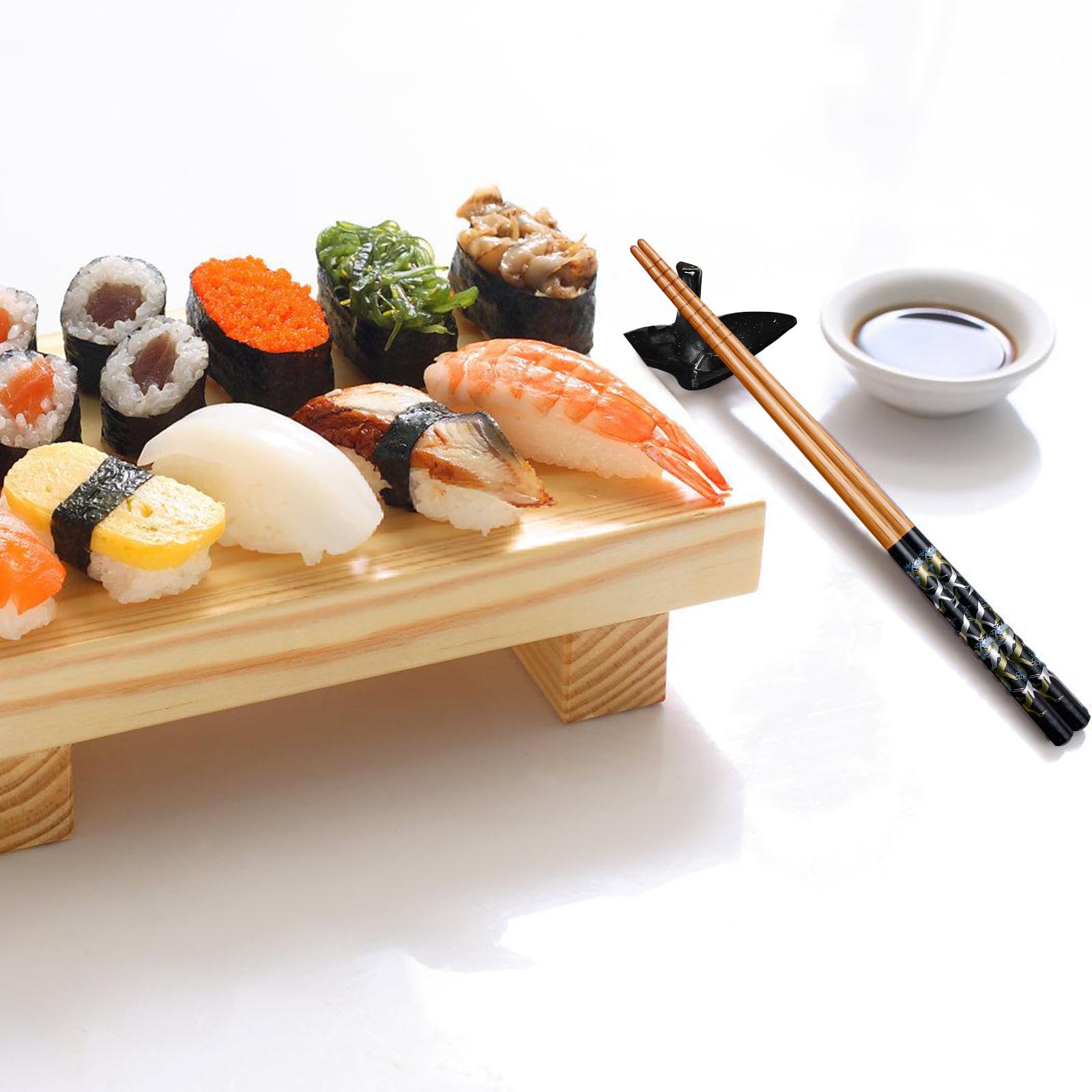 BAIFULAI 2 paia di bacchette per sushi, bastoncini in legno con supporto per gru in ceramica, sostenibili Chopsticks giapponese, cinese, coreano, taiwanese, regalo giapponese
