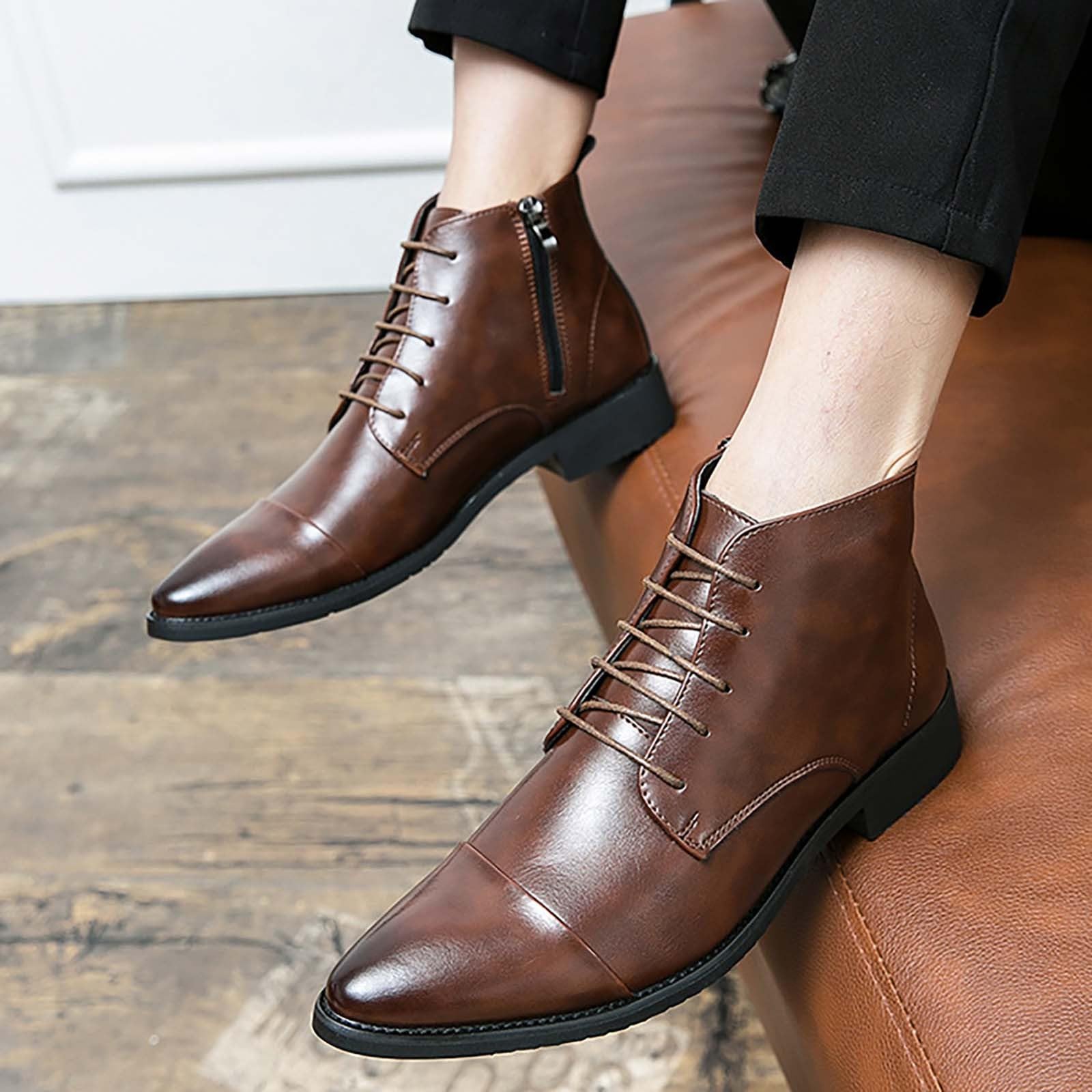 Stivaletti Unisex Casual di Pelle Morbidi Stivali Classici di Pelle Eleganti Stivaletti Eleganti da Sera Senza Lacci Stivali Chelsea in Scarpe da Moto Robuste