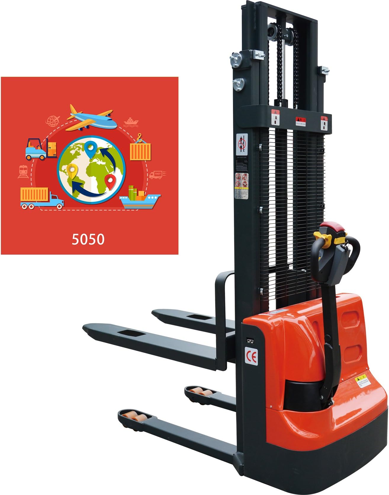 MS-CL10 2200LB Electric Powered Walkie Stacker | 120" Maximum Height - Red/Black
