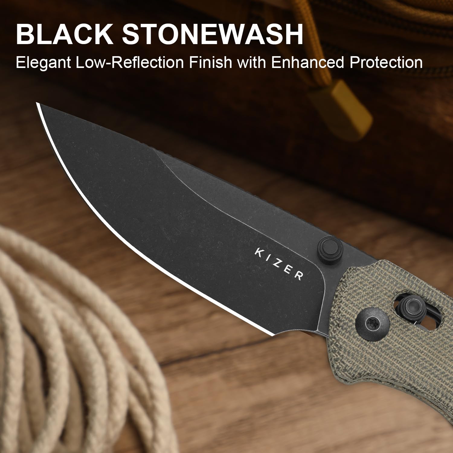 Kizer T1 CD EDC Taschenmesser, 8 cm Drop Point Klappmesser aus Nitro V Stahl mit Micarta Griff, EDC Messer für Camping, Wandern und Angeln V3490.2CA1