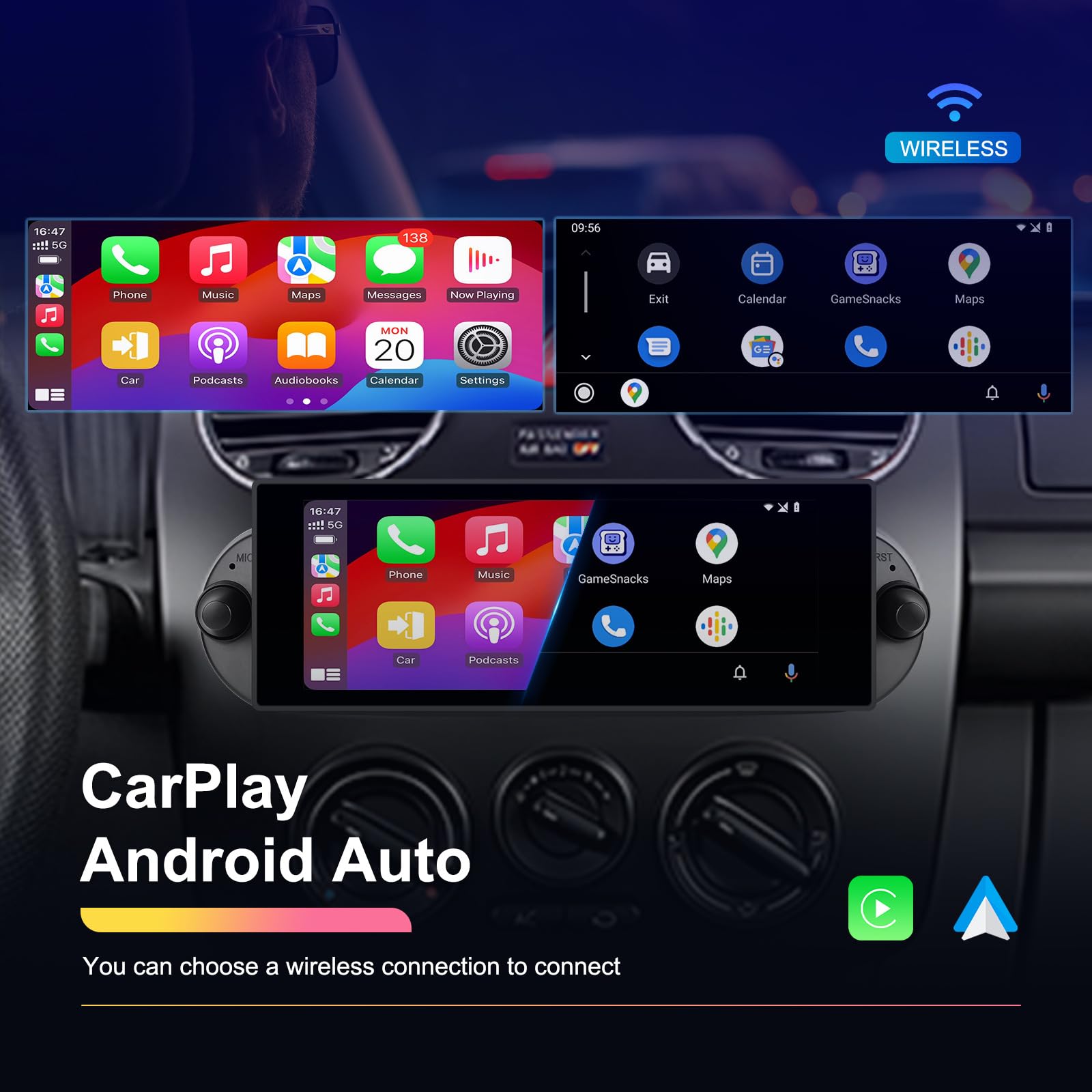 Autoradio mit 6.9 Zoll Bildschirm, Kompatibel mit VW New Beetle 1C 9C 2000-2012, Kabelloses Apple CarPlay/Android Auto Bluetooth USB AUX SD AM/FM/RDS Radio+ Rückfahrkamera