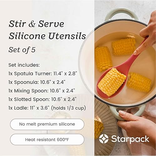 Miniatura 4 de StarPack Premium - Juego de utensilios de cocina de silicona (5 piezas) con revestimiento higiénico sólido  101 consejos de cocina adicionales