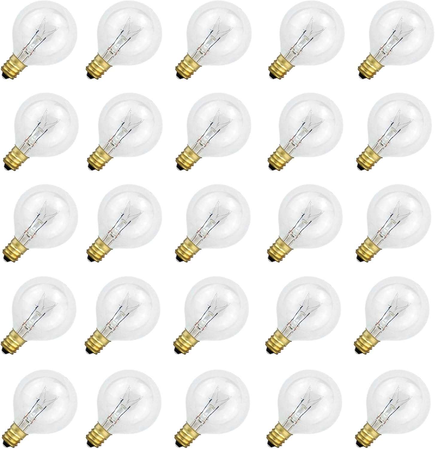 G40 Replacement Bulbs, 120V 5W Incandescent Globe Light Bulbs fits E12/C7 Screw Base, G40 Light Bulbs for Indoor Outdoor Patio Decor, Warm White ，25 Pack.