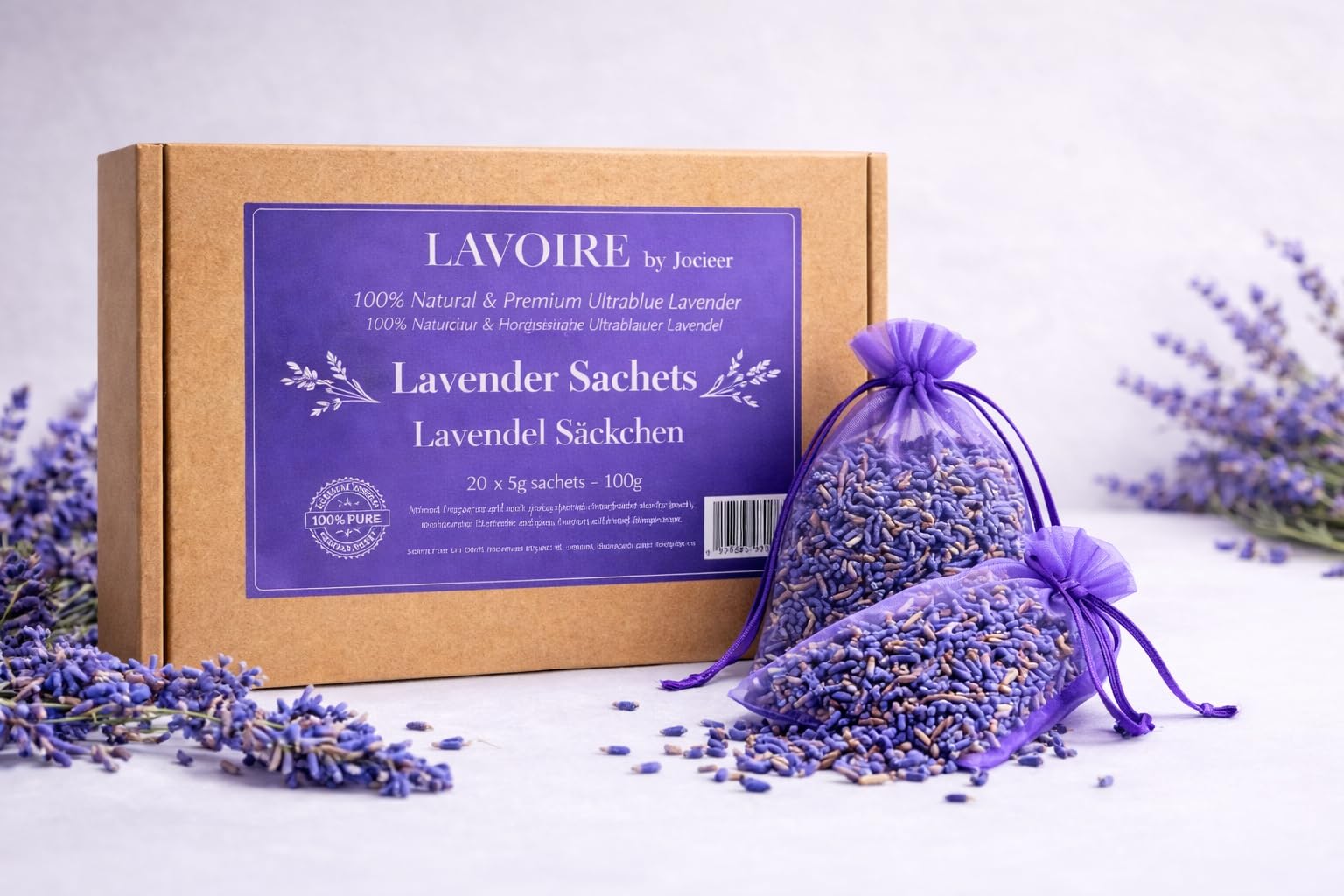 Lavoire 16x6g Sachets Parfumés Lavande - Boules de Mites - Lutte Naturelle Anti-Mites - Anti Mites - Piège à Mites - Mites Vêtements - Parfum Longue Durée, Durable & Apaisant - 100% Lavande Séchée