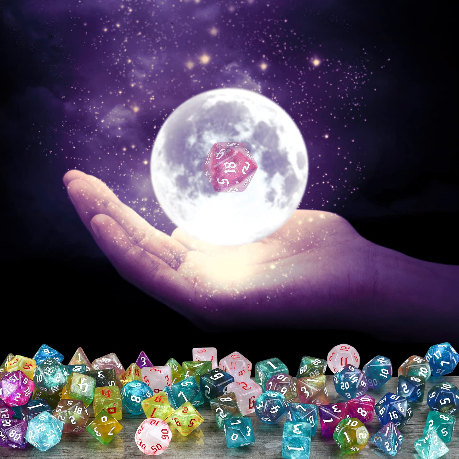 DND Dice Set, Surhugvy 7 X 7 (49 Pieces) Polyhedral Dice Set for Dungeons and Dragons DND RPG MTG Table Games Gift with 7 Pack Black Bags: 10set-70pcs