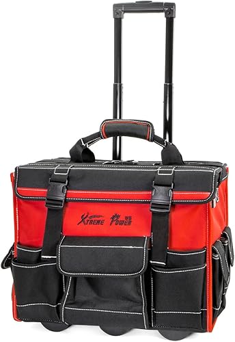 XtremepowerUS Organizador de Bolsa de Herramientas Rodante de 18", Mango Telescópico Ajustable, Compartimento Organizador de Almacenamiento Amplio,