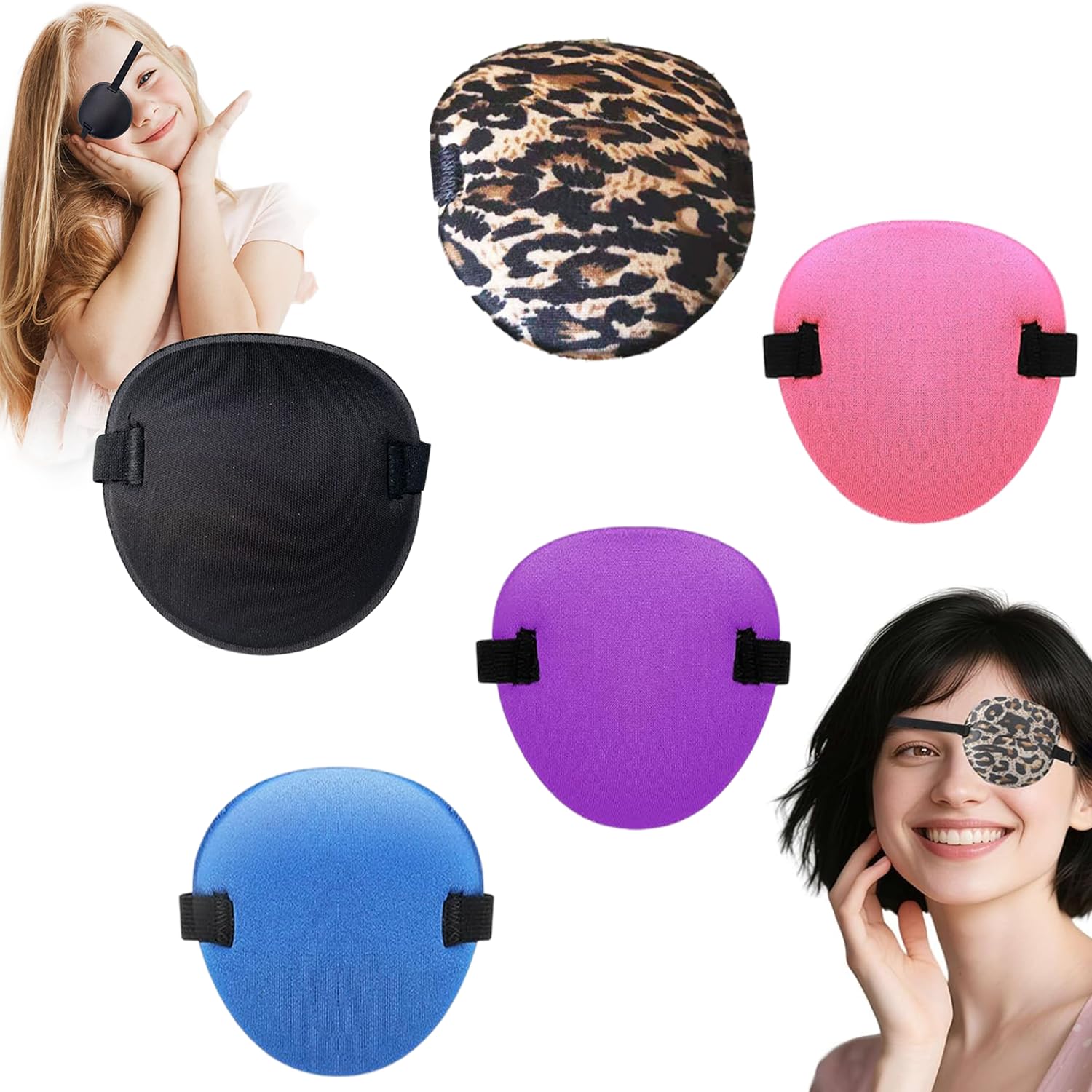 5PCS Eye Patches with Buckle for Adult Kids, Adjustable Elastic Eye Patches, Soft and Stretchy Vision Corrected Eye Patch, Pirate Eyemask for Strabismus Lazy Eye Amblyopia