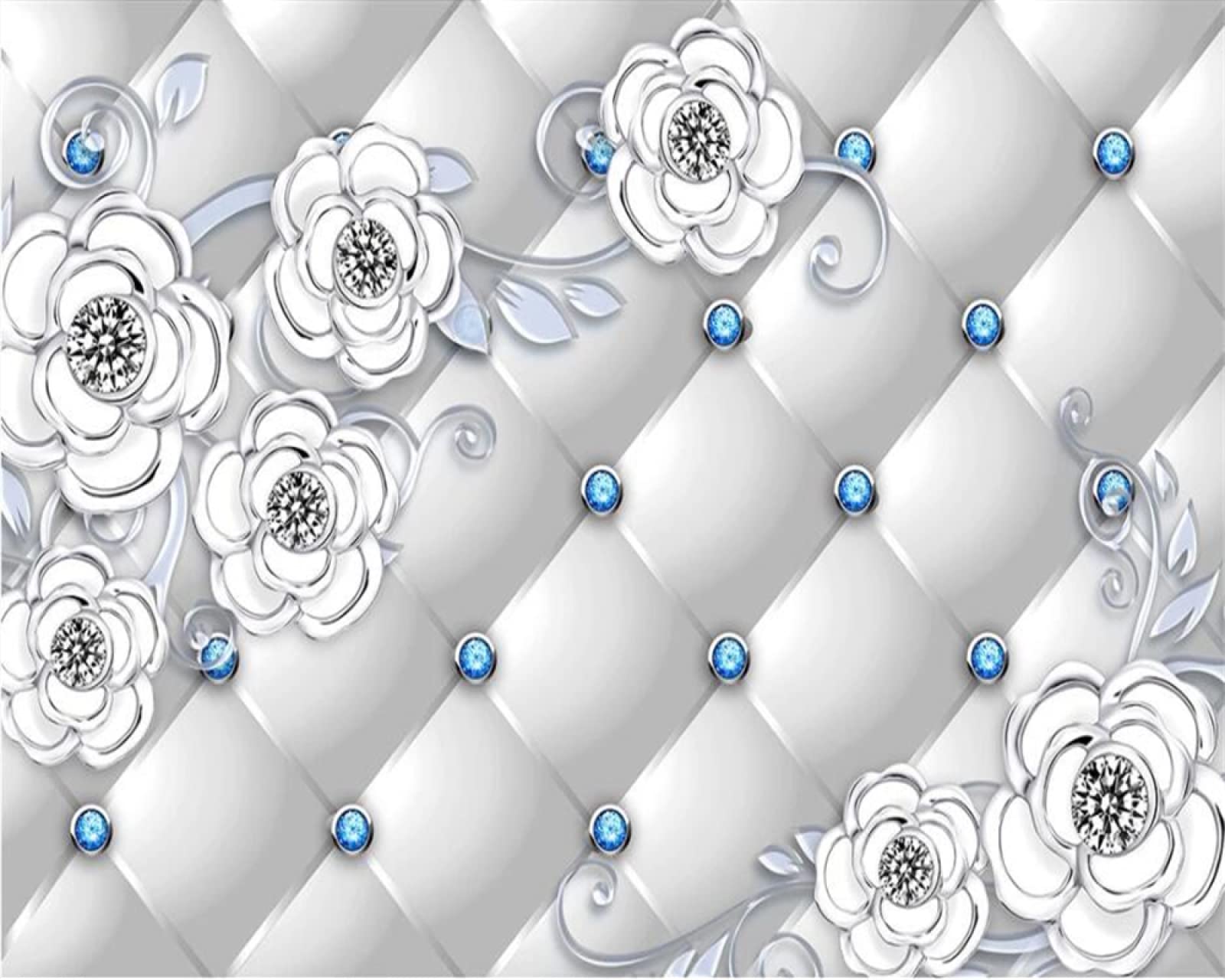 Papier Peint Panoramique 3D Argent Fleur Q2830 - Autocollant Mural Kay