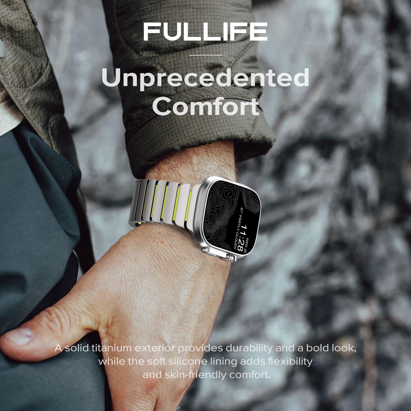 FULLIFE Bracelet magnétique en titane et silicone pour Apple Watch Ultra