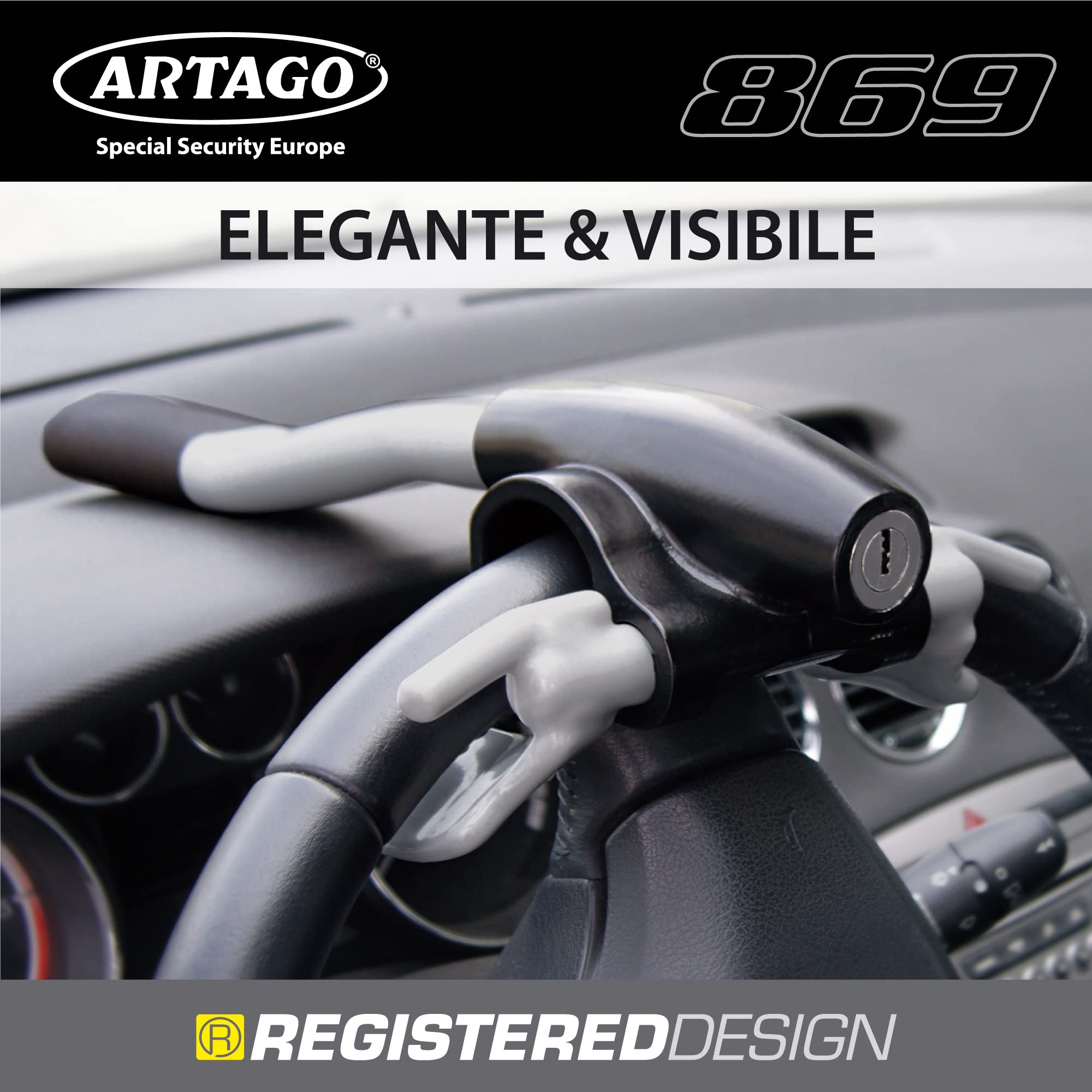 ARTAGO 869 Antifurto Auto Blocca Volante Rinforzato più Adattabile Bloccaggio Basculante