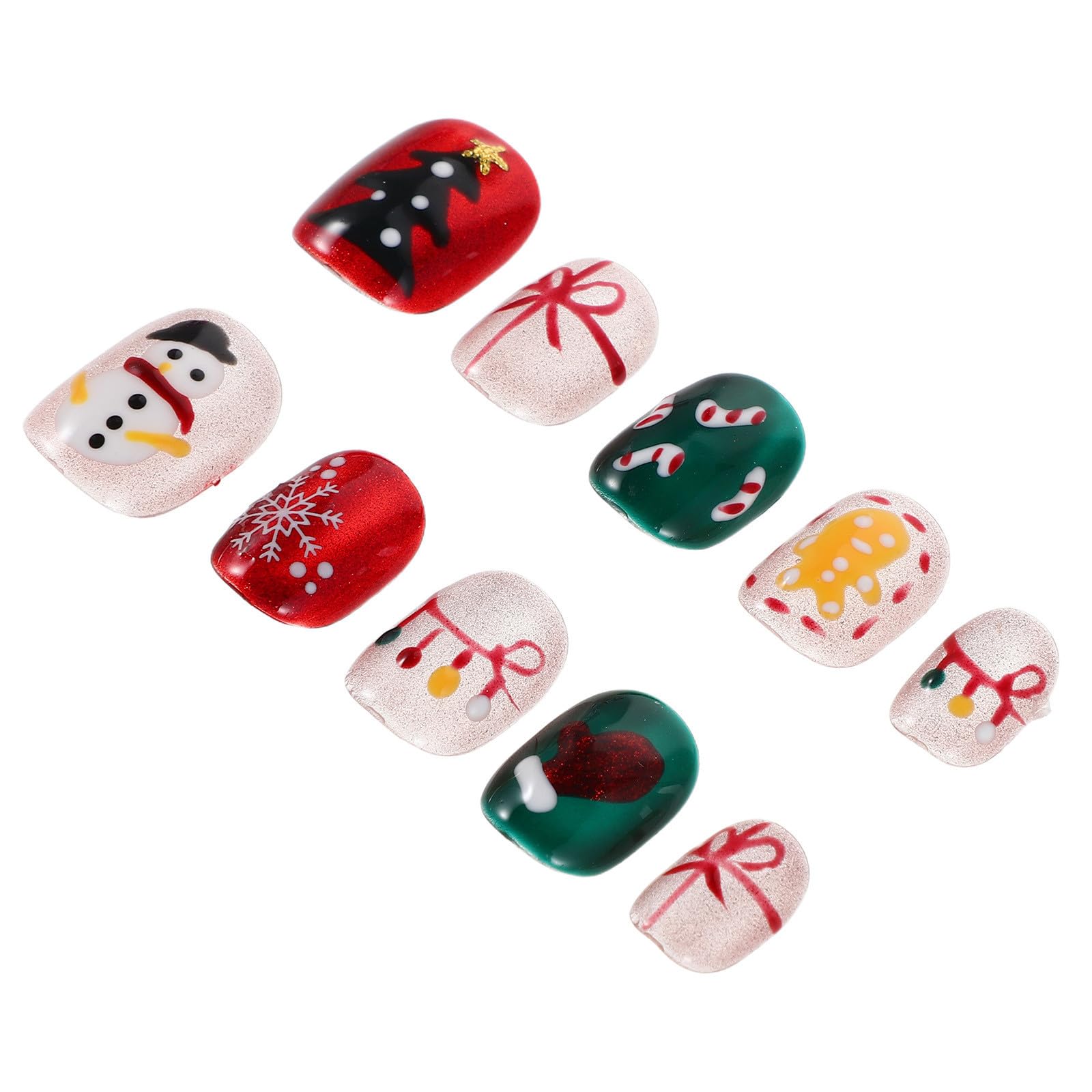 5 Sets Künstliche Weihnachtsnägel zum Aufkleben, Kurz Rund,