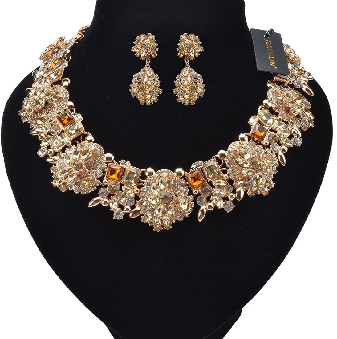 Vintage Crystal Rhinestone Statement Choker Bib Statement Necklace Earring Fashion Costume Jewelry Set for Women - Image 2